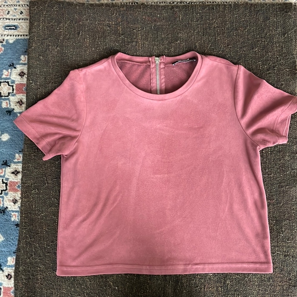 Zara Faux Suede T-shirt with back zipper